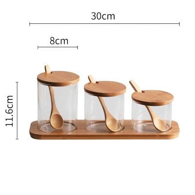 GÓNDOLA set of glass spice jars, Three jars, graduated heights