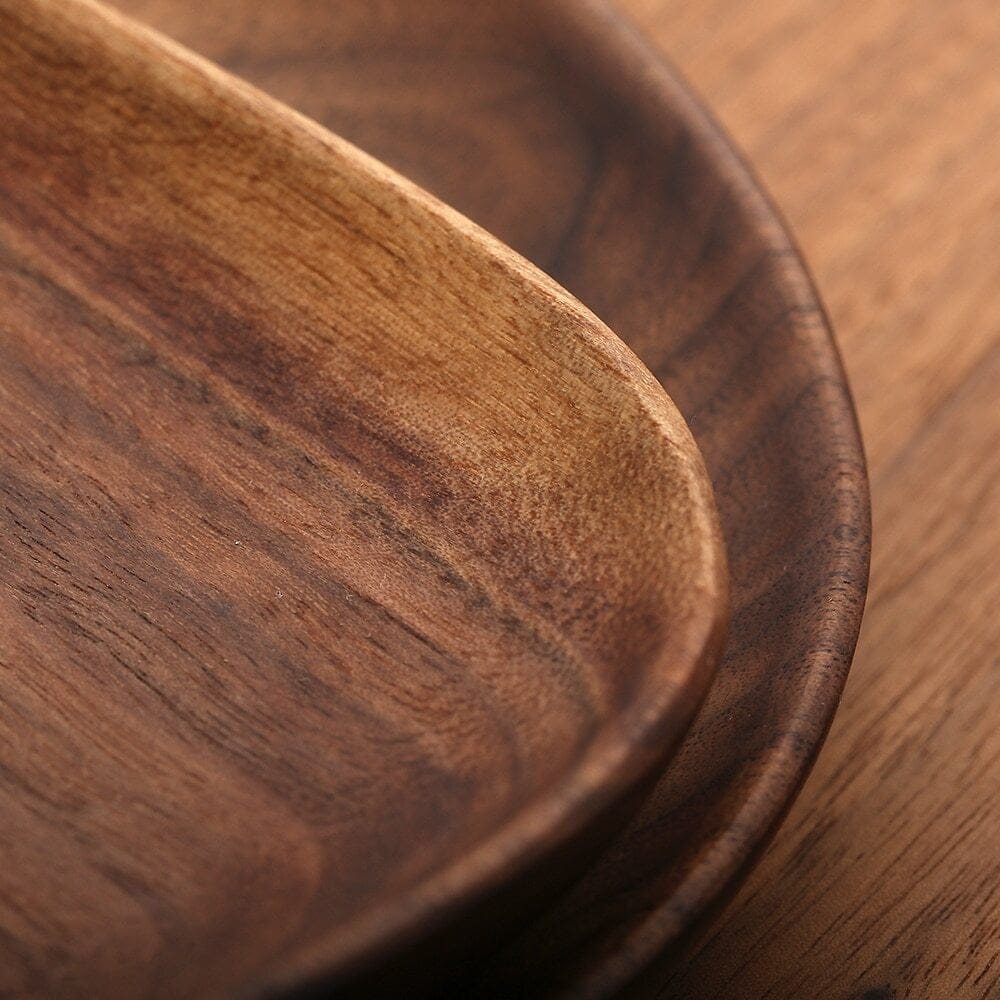 Close-up of a walnut wood plate